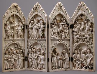 Gabled polyptych, 2 registers, 1 arch across (frise d'arcatures; colonnettes) (Front)