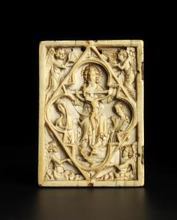 Wing, left (fragment of a diptych), 1 register, with quatrefoil enclosed in a diamond (plaquettes; quatre-feuilles) (Front)