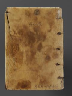 Wing, right (part of a diptych), 1 register, 3 arches across (plaquette, frise d'arcatures); probably reused as the binding of a booklet (Back)