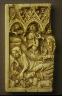Panel (probably wing, left; fragment of a diptych), 1 register, 3 arches across (plaquette; frise d'arcatures) (Front)