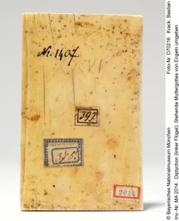 Wing, left (fragment of a diptych), 1 register, 3 arches across (plaquette; frise d'arcatures) (Back)