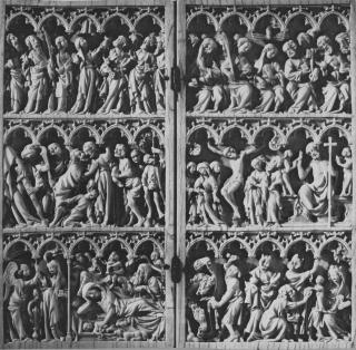 Diptych, 3 registers, 5 arches across (frise d'arcatures; colonnette) (Front)