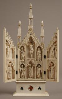 Gabled triptych, 2 registers (colonnettes; frise d'arcatures) (Front, open)