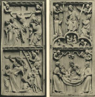 Wing, right (part of a diptych), 2 registers, bands of rosettes (décor de roses) (Front)