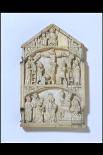 Centre panel (part of a gabled triptych), 3 registers, 1 arch across (plaquette) (Centre panel)