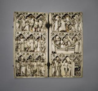 Diptych, 3 registers, 3 arches across (frise d'arcatures; colonnettes) (Front)