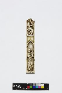 Panel (originally gabled; fragment of a polyptych), 2 registers, 1 arch across (Front)