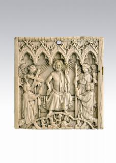 Wing, left (fragment of a diptych; upper register), 1 register, 5 arches across (frise d'arcatures) (Front)