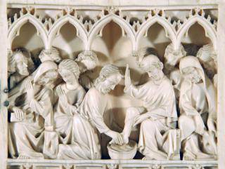 Diptych, 3 registers, 5 arches across (frise d'arcatures) (Detail, right wing)