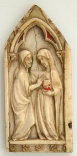 Gabled panel (fragment of a polyptych; tabernacle), 1 register, 1 arch across, band of rosettes (décor de roses) (Front)