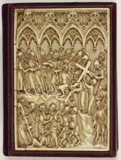 Diptych, 1 register, 4 arches across (frise d'arcatures); used as part of the binding of a book (Wing, right (front cover))