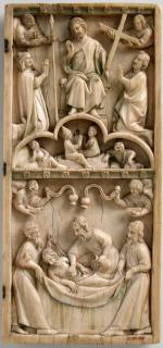 Wing, right (part of a diptych), 2 registers, bands of rosettes (décor de roses) (Front)