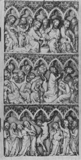 Diptych, 3 registers, 5 arches across, bands of rosettes (frise d'arcatures; décor de roses) (Wing, right)