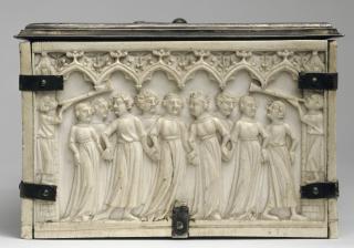 Casket, with arches, quatrefoils, rosettes (coffret; frise d'arcatures; quatre-feuilles) (End, left)