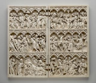 Diptych, 3 registers, 5 arches across (frise d'arcatures; colonnettes) (Front)