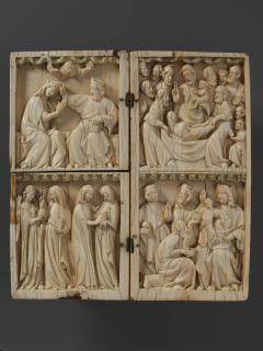 Wing, right (part of a diptych), 2 registers, bands of rosettes (décor de roses) (Front)