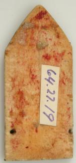 Gabled panel (fragment of a polyptych; tabernacle), 1 register, 1 arch across, band of rosettes (décor de roses) (Back)