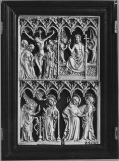Openwork panel (probably fragment of a diptych), 2 registers, 6 arches across (plaque ajourée; frise d'arcatures; colonnettes) (Front)