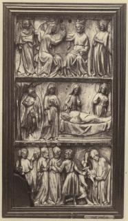 Wing, right (fragment of a diptych), 3 registers, bands of rosettes (décor de roses) (Front)