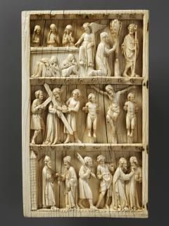 Diptych, 3 registers, bands of rosettes (plaquettes; décor de roses) (Wing, left)