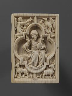 Diptych, with quatrefoils (quatre-feuille); reused as part of the binding of a book (Wing, right)