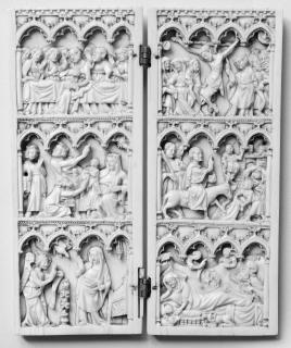 Diptych, 3 registers, 4 arches across (frise d'arcatures; plaquettes; colonnettes) (Front)