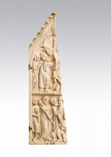 Gabled panel (fragment of a triptych), 2 registers, 1 arch across (Front)