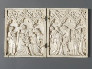 Diptych, 1 register, 3 arches across (plaquettes; frise d'arcatures) (Front (open))