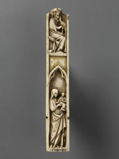 Panel (originally gabled; fragment of a polyptych), 2 registers, 1 arch across (Front)