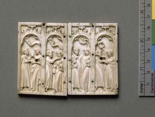 Panel (fragment of a casket lid), 1 register, 2 arches across (frise d'arcatures; coffret) (Group)