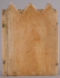 Centre panel with gables (fragment of a polyptych), 1 register, 3 arches across (colonnettes; tabernacle; frise d'arcatures) (Back)