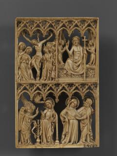 Openwork panel (probably fragment of a diptych), 2 registers, 6 arches across (plaque ajourée; frise d'arcatures; colonnettes) (Front)
