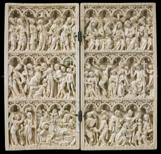 Diptych, 3 registers, 5 arches across (frise d'arcatures; colonnette) (Front)