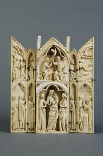 Gabled polyptych, 2 registers (tabernacle; frise d'arcatures; colonnettes) (Front)