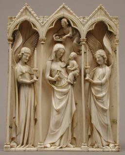 Centre panel with gables (fragment of a polyptych), 1 register, 3 arches across (colonnettes; tabernacle; frise d'arcatures) (Front)