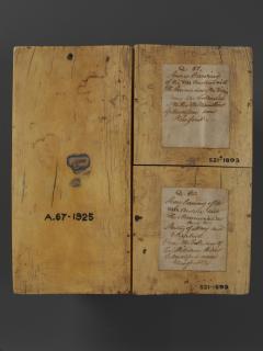 Wing, right (part of a diptych), 2 registers, bands of rosettes (décor de roses) (Back)