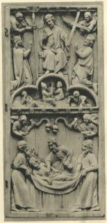 Wing, right (part of a diptych), 2 registers, bands of rosettes (décor de roses) (Front)