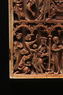 Wing, right (fragment of a diptych), 2 registers, 4 arches across (frise d'arcatures; colonnettes) (Front, detail)