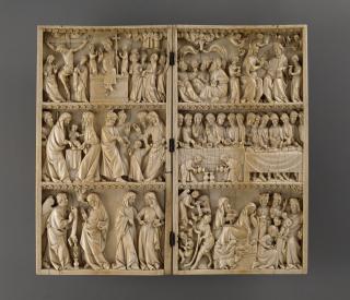 Diptych, 3 registers, bands of rosettes (décor de roses) (Front)