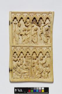 Wing, right (fragment of a diptych), 2 registers, 6 arches across (frise d'arcatures; colonnettes) (Front)