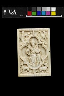 Diptych, with quatrefoils (quatre-feuille); reused as part of the binding of a book (Wing, right)