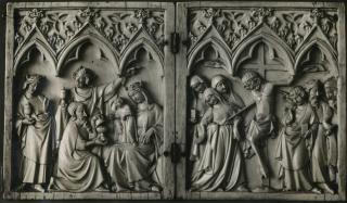 Diptych, 1 register, 3 arches across (plaquettes; frise d'arcatures) (Front (open))
