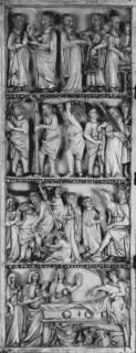 Diptych, 4 registers, bands of rosettes (décor de roses) (Wing, left)