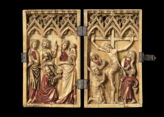 Diptych, 1 register, 3 arches across, bands of rosettes (frise d'arcatures; plaquettes; décor de roses) (Front)