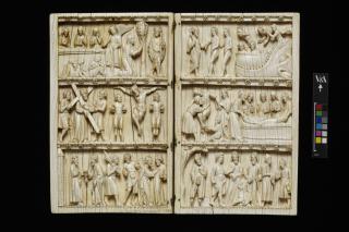 Diptych, 3 registers, bands of rosettes (plaquettes; décor de roses) (Front)