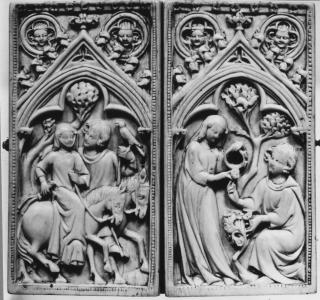 Writing tablets or box, 1 register, 1 arch across, bands of rosettes (plaquettes; tablettes à écrire; boite; décor de roses) (Front)