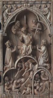 Diptych, 2 registers, 1 arch across, bands of rosettes (plaquettes; décor de roses) (Wing, right)