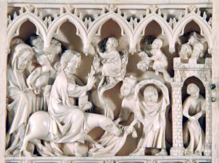 Diptych, 3 registers, 5 arches across (frise d'arcatures) (Detail, left wing)