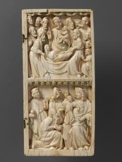 Wing, right (part of a diptych), 2 registers, bands of rosettes (décor de roses) (Front)