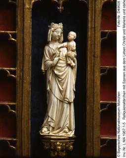 Statuette; reused in a painted wooden reliquary-altarpiece (Front)
